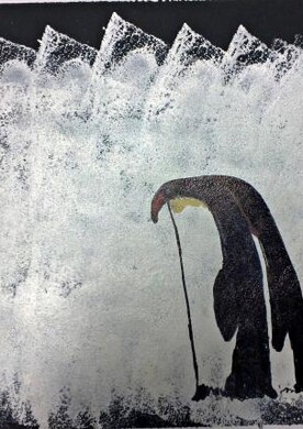 Pinguine und Eis beim Kuscheln – Barbara Plak Kunstwerk mit dem Titel "Pinguine und Eis beim Kuscheln" der Künstlerin Barbara Plak.