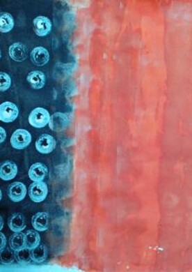 Abstraktes Werk – Friedrich Ettenauer Ein abstraktes Bild mit kleinen runden Farbelementen und großen bunten Farbflächen des Künstlers Friedrich Ettenauer.