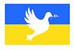 Flagge der Ukraine mit weisser Friedenstaube in der Mitte